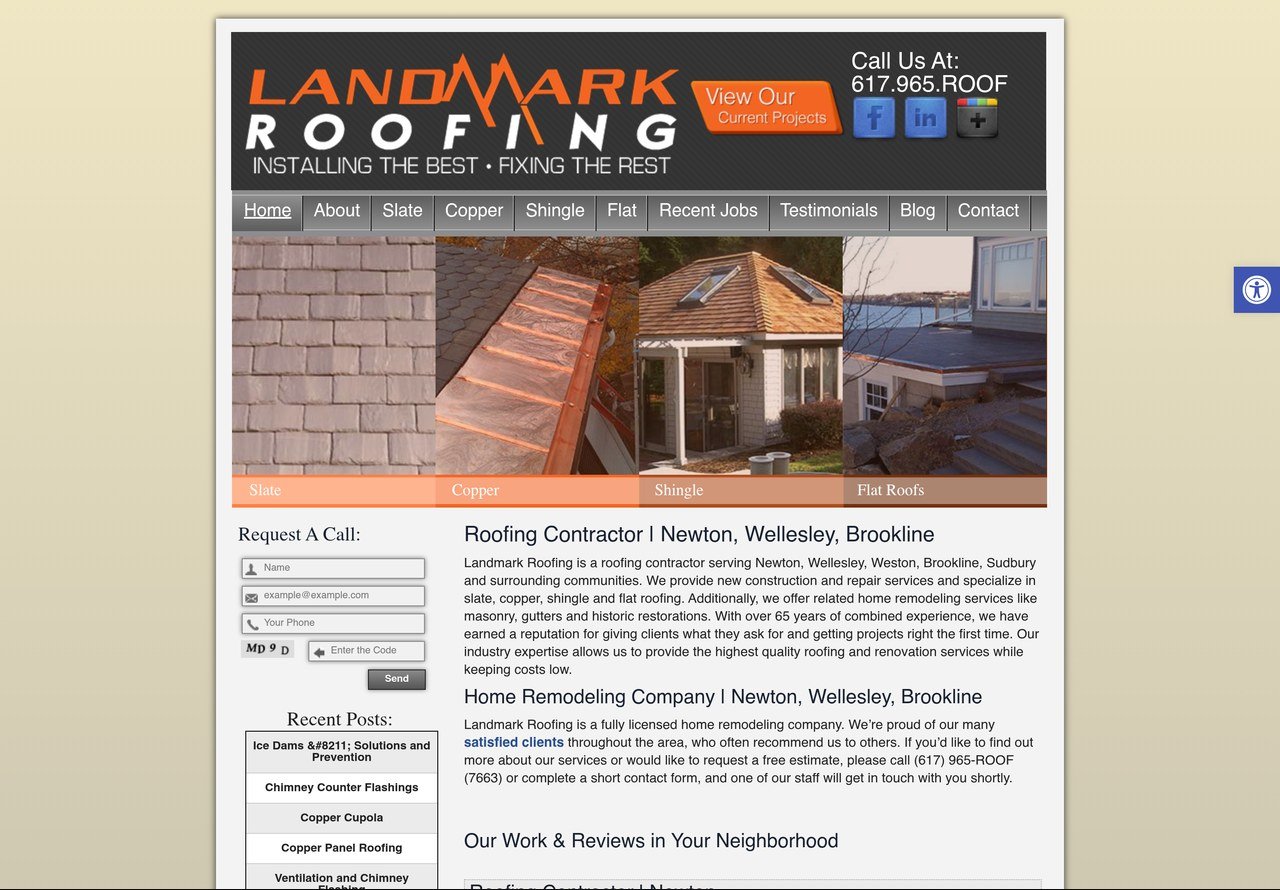 Landmark Roofing website preview