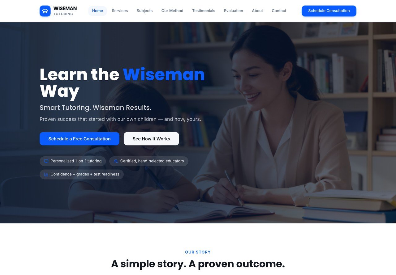 Wiseman Tutoring website preview